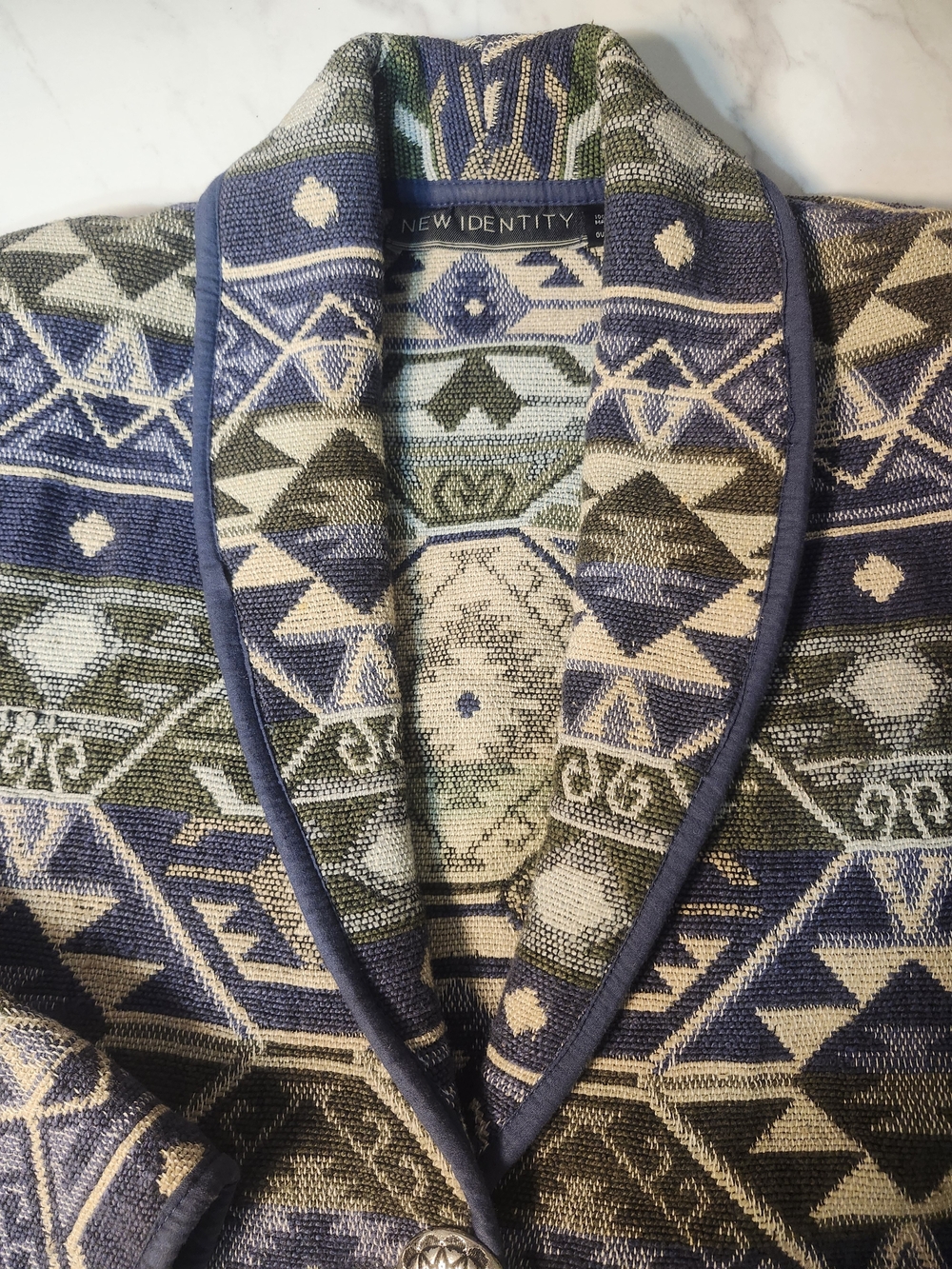 Vintage New Identity Southwestern Tapestry Shawl Collar Jacket P/L 100% Cotton